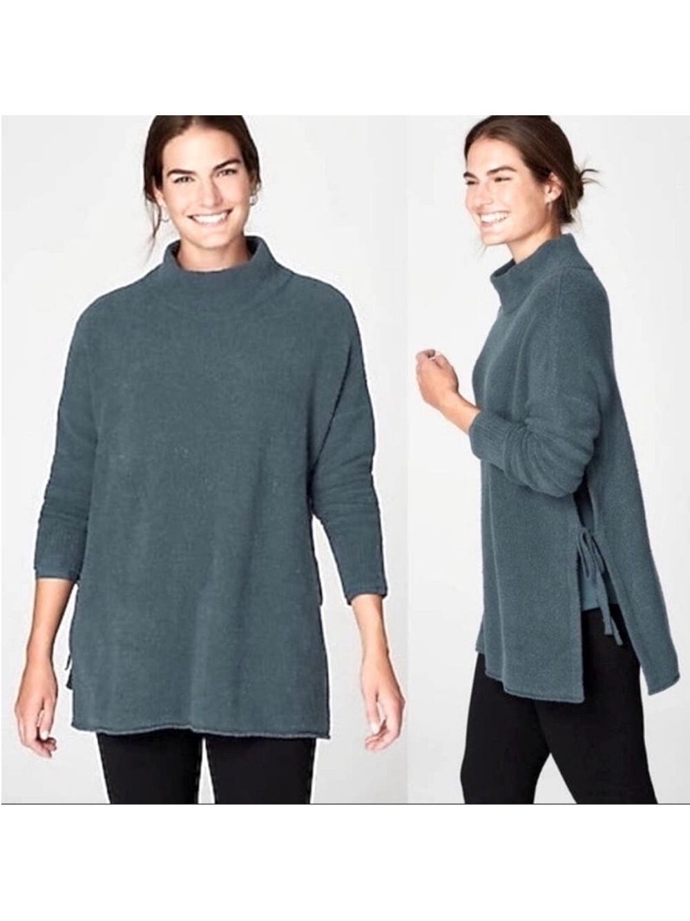 Nwt J. Jill Pure Jill Ocean Teal Mock Neck Boucle Side Tie Tunic Sweater MP/LP